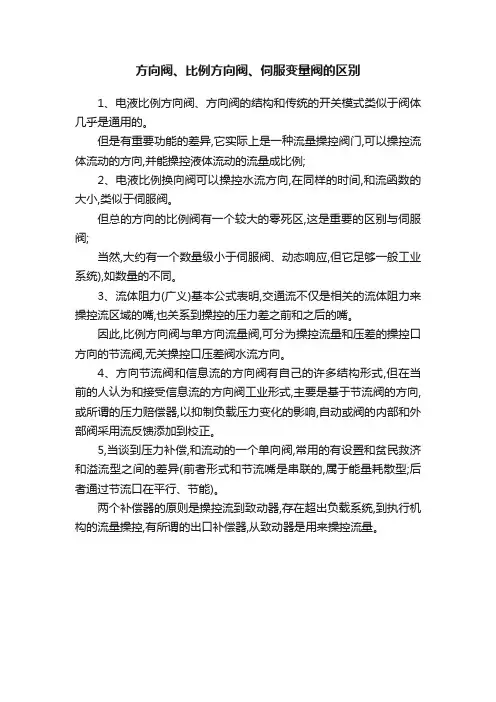方向阀、比例方向阀、伺服变量阀的区别