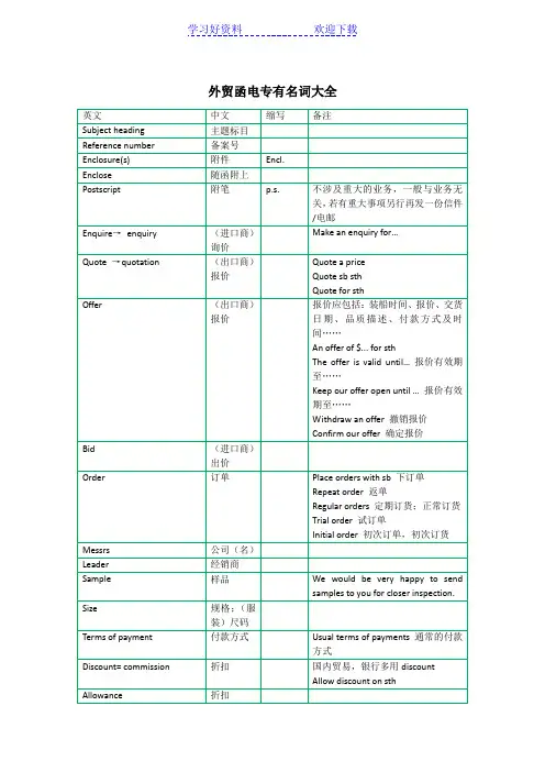 外贸函电专有名词大全