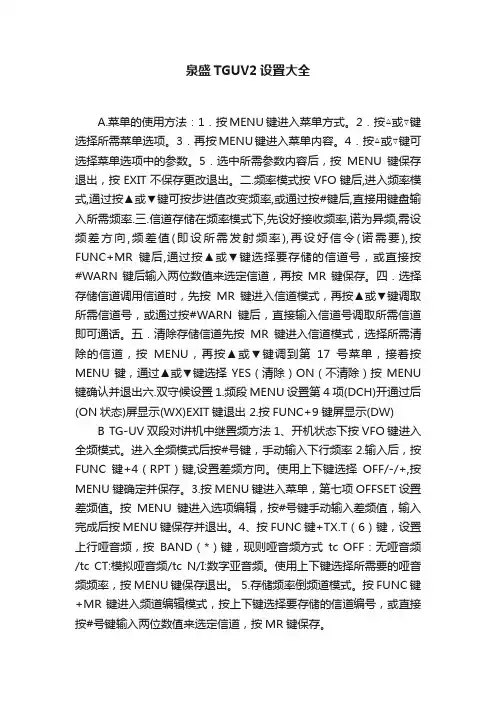 泉盛TGUV2设置大全