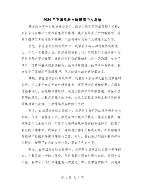 2024年下基层派出所锻炼个人总结（二篇）