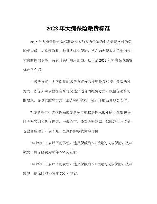 2023年大病保险缴费标准