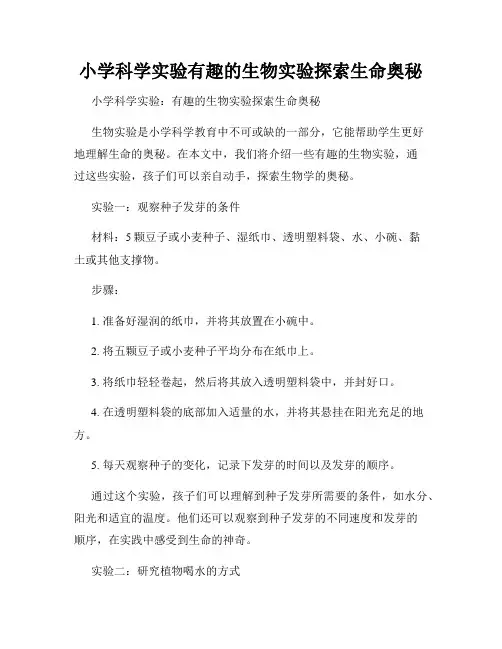 小学科学实验有趣的生物实验探索生命奥秘
