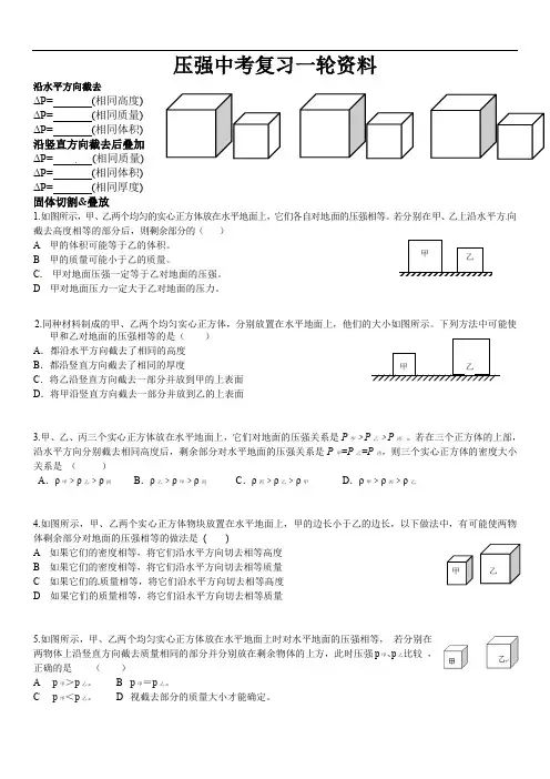 2022年中考物理总复习学案---压强 