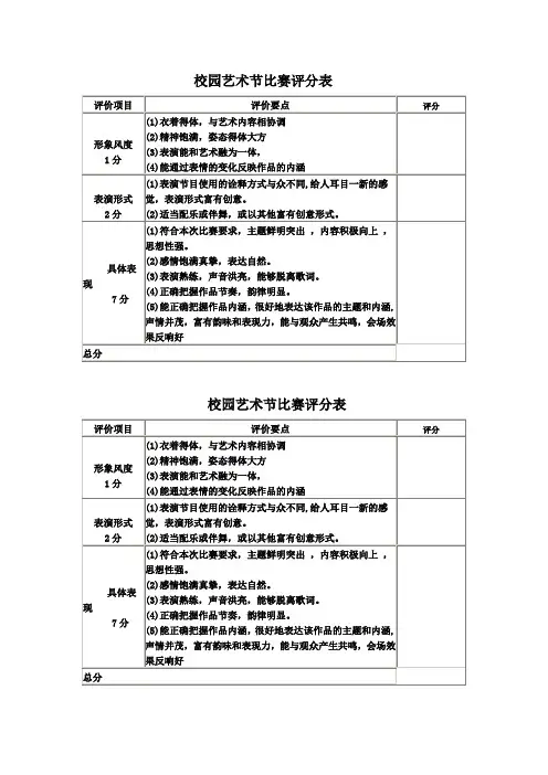 校园艺术节比赛评分表