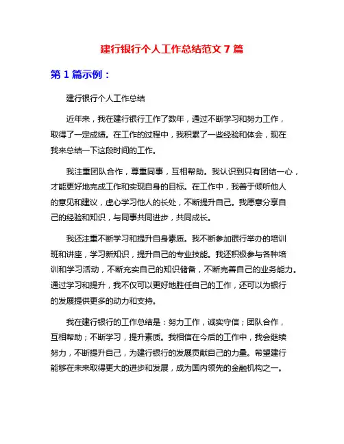 建行银行个人工作总结范文7篇