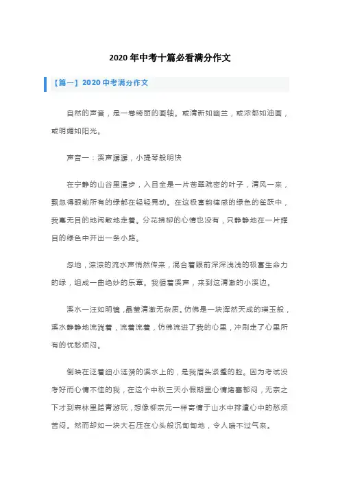 2020年中考十篇必看满分作文