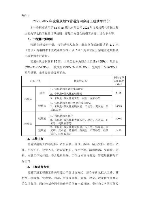 年度常规燃气管道定向穿越工程清单计价