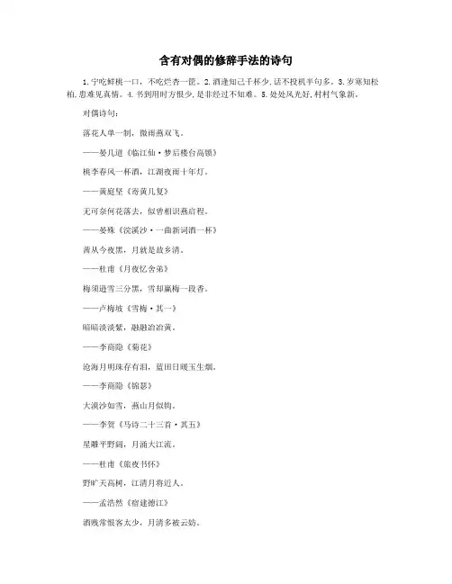 含有对偶的修辞手法的诗句