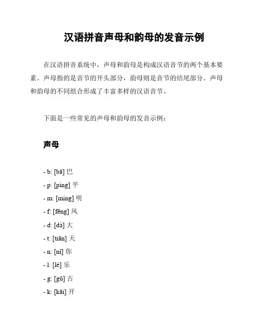 汉语拼音声母和韵母的发音示例
