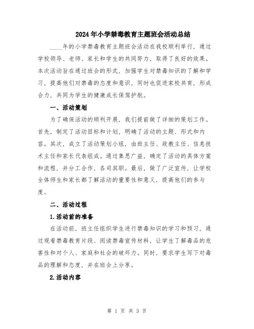 2024年小学禁毒教育主题班会活动总结