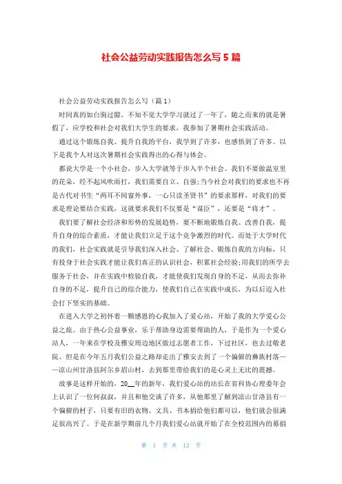 社会公益劳动实践报告怎么写5篇
