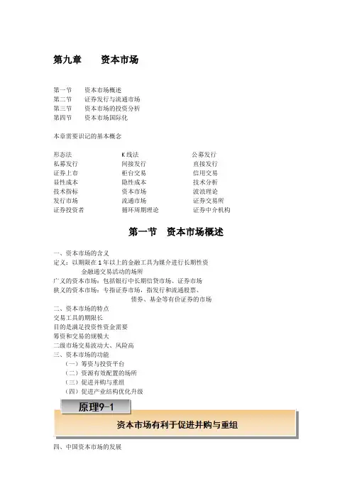 金融学 知识点总结  第九章    资本市场