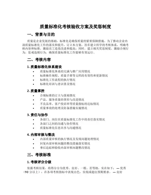 质量标准化考核验收方案及奖惩制度