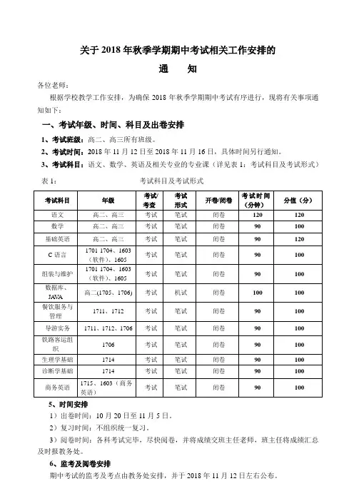 1、关于2018年秋季学期期末考试相关工作安排的通知1(2)