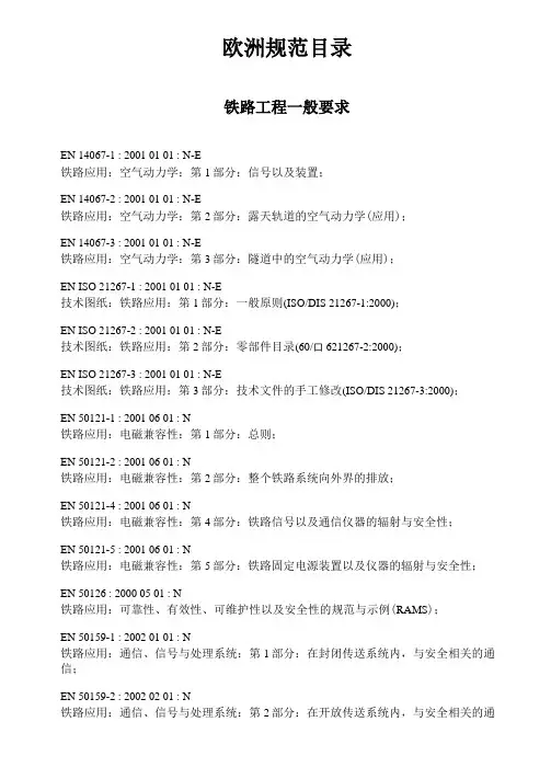 欧洲铁路工程规范目录