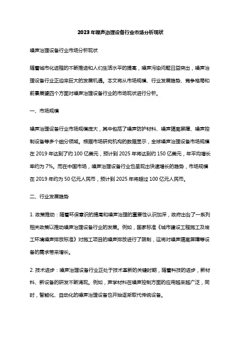2023年噪声治理设备行业市场分析现状