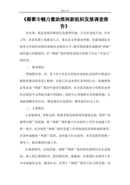 《凝聚巾帼力量助推两新组织发展调查报告》