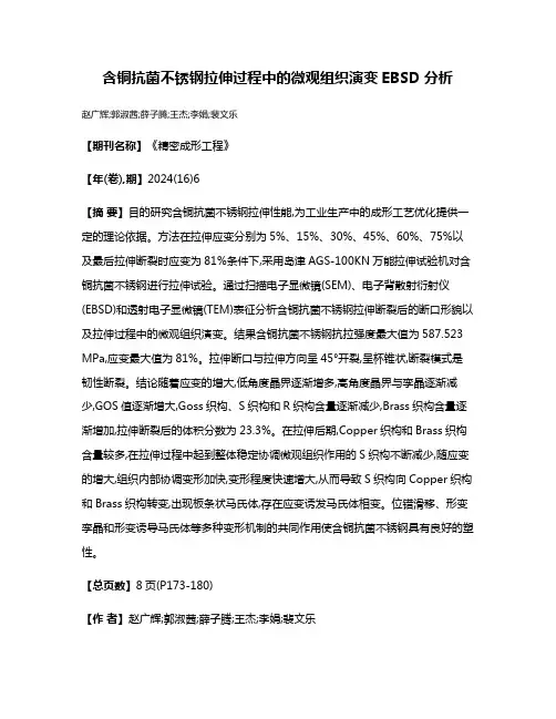 含铜抗菌不锈钢拉伸过程中的微观组织演变EBSD分析