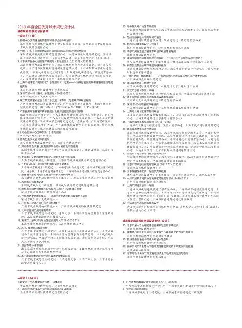 2019年度全国优秀城市规划设计奖城市规划类获奖项目名单