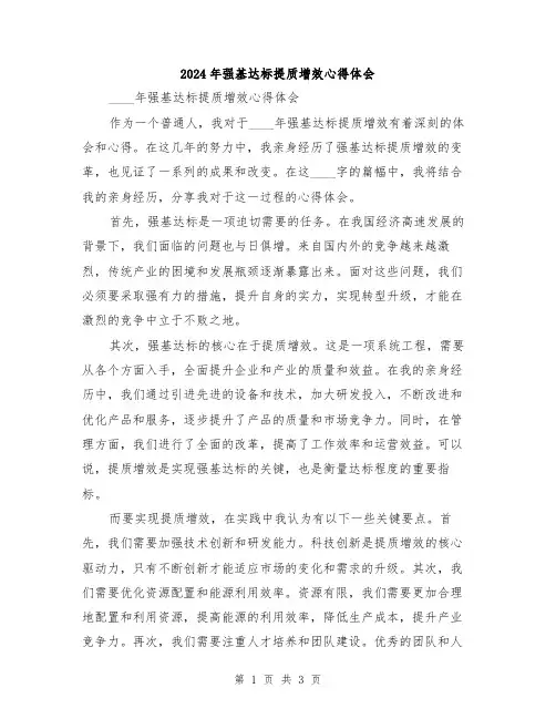 2024年强基达标提质增效心得体会