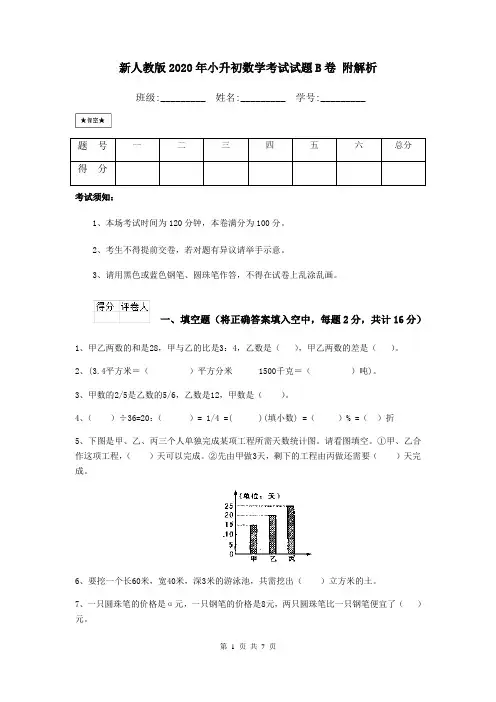 新人教版2020年小升初数学考试试题B卷 附解析