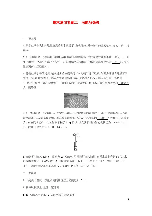 云霄县七中九年级物理下册期末复习专题二内能与热机精炼新版粤教沪版4