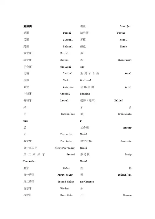 牙科专业用语中英文对照