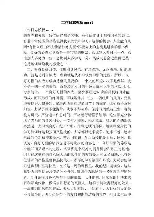 工作日志模板excel（范本）