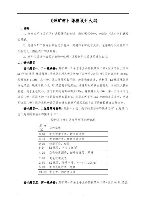 采矿工程专业课程设计要求内容