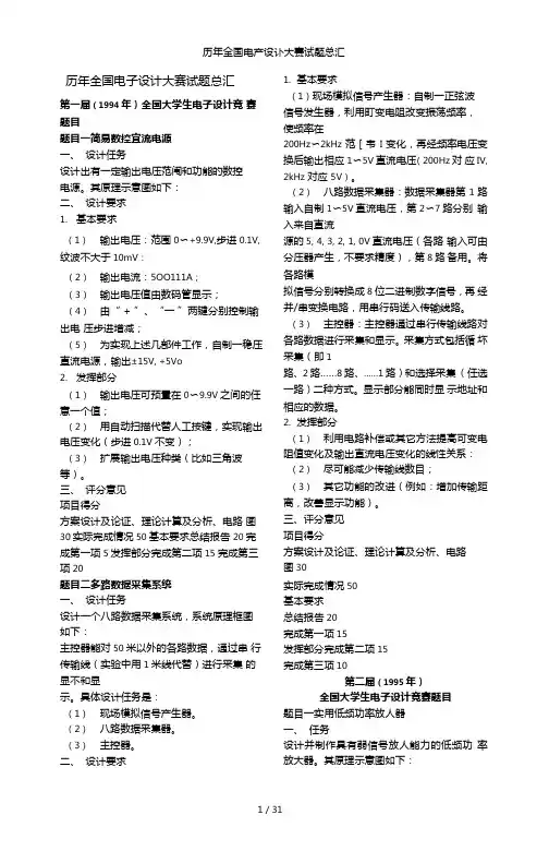 历年全国电子设计大赛试题总汇