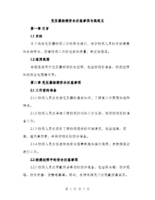 变压器检测安全注意事项与规范文（2篇）