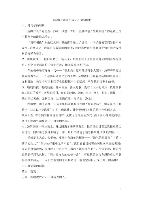 《汤姆·索亚历险记》词句解析
