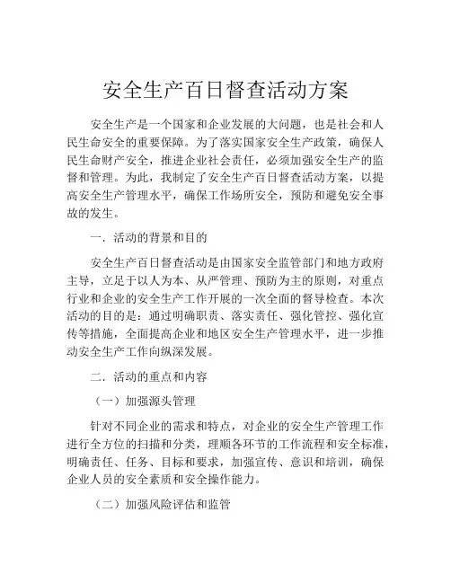 安全生产百日督查活动方案