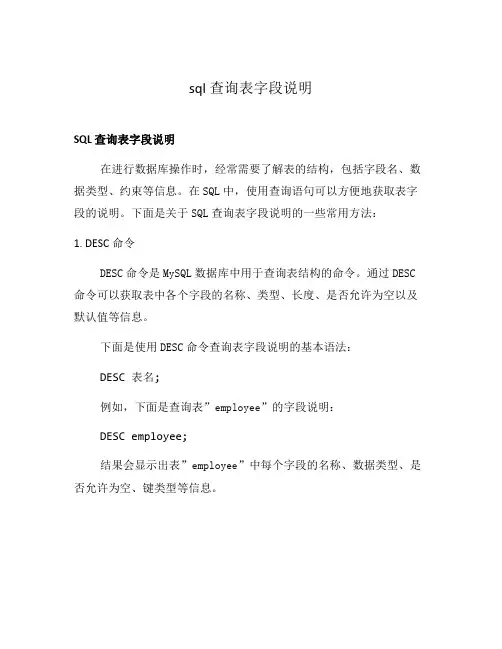 sql 查询表字段说明