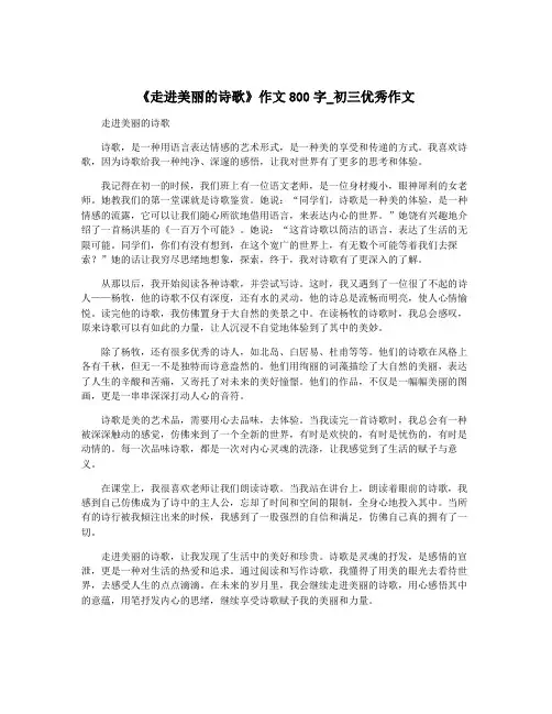 《走进美丽的诗歌》作文800字_初三优秀作文