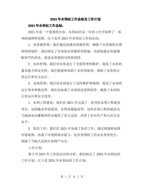 2024年水利站工作总结及工作计划