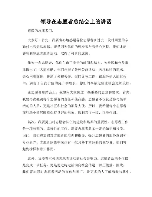 领导在志愿者总结会上的讲话