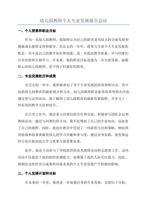 幼儿园教师个人专业发展报告总结