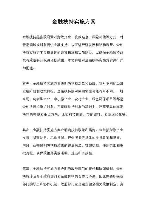金融扶持实施方案