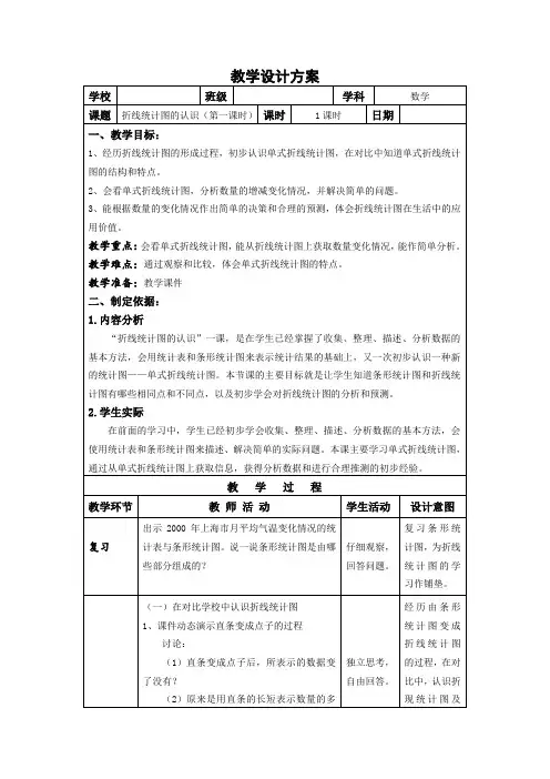 四年级下册数学教案 3.1 折线统计图的认识   沪教版