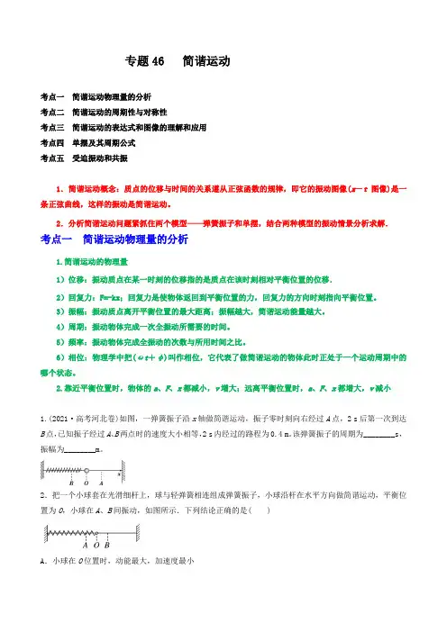 高中物理重难点96讲专题46简谐运动(原卷版+解析)