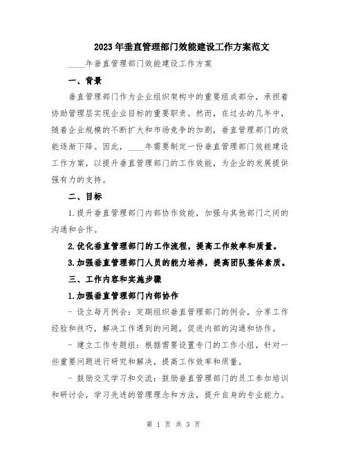 2023年垂直管理部门效能建设工作方案范文