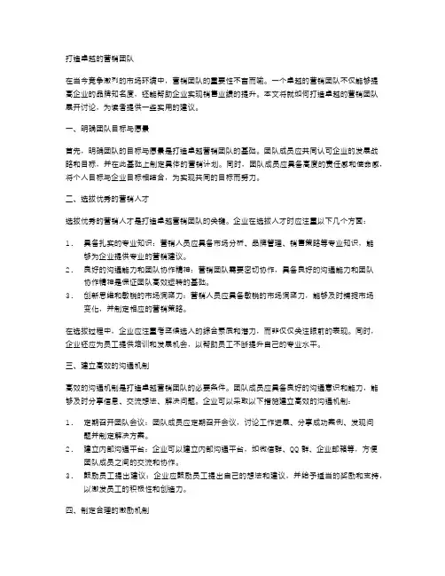 打造卓越的营销团队