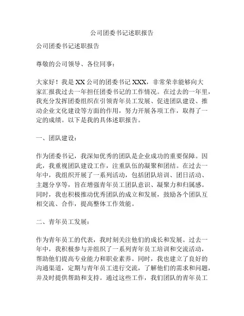 公司团委书记述职报告