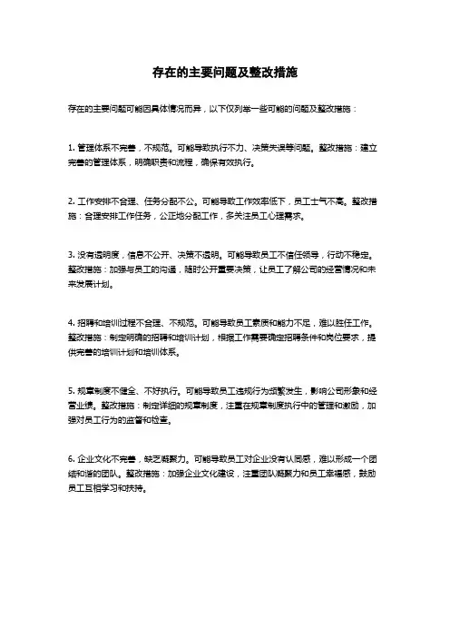 存在的主要问题及整改措施