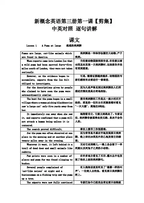 新概念英语第三册第一课【剪集】中英对照逐句讲解