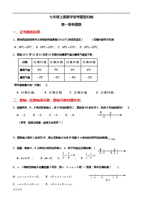 七年级(上册)数学常考题型归纳(期末复习用)