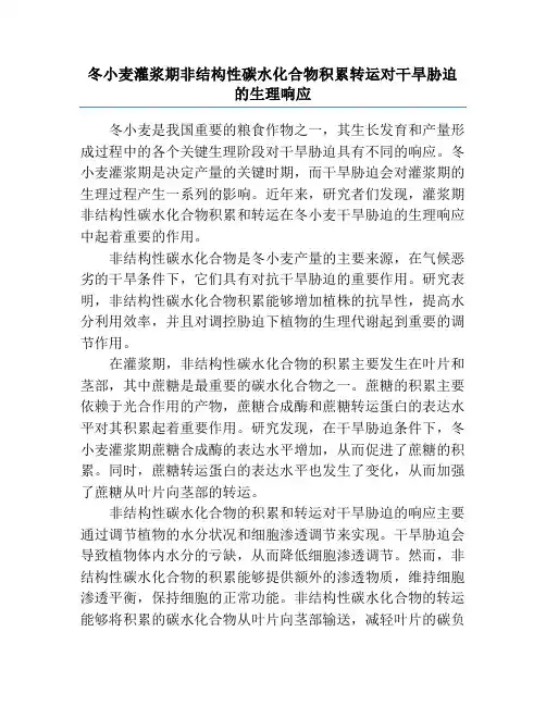 冬小麦灌浆期非结构性碳水化合物积累转运对干旱胁迫的生理响应