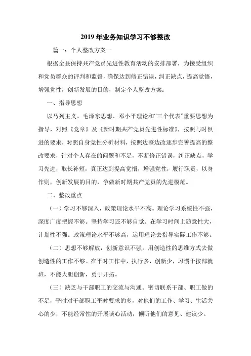 2019年业务知识学习不够整改.doc