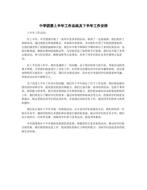 中学团委上半年工作总结及下半年工作安排